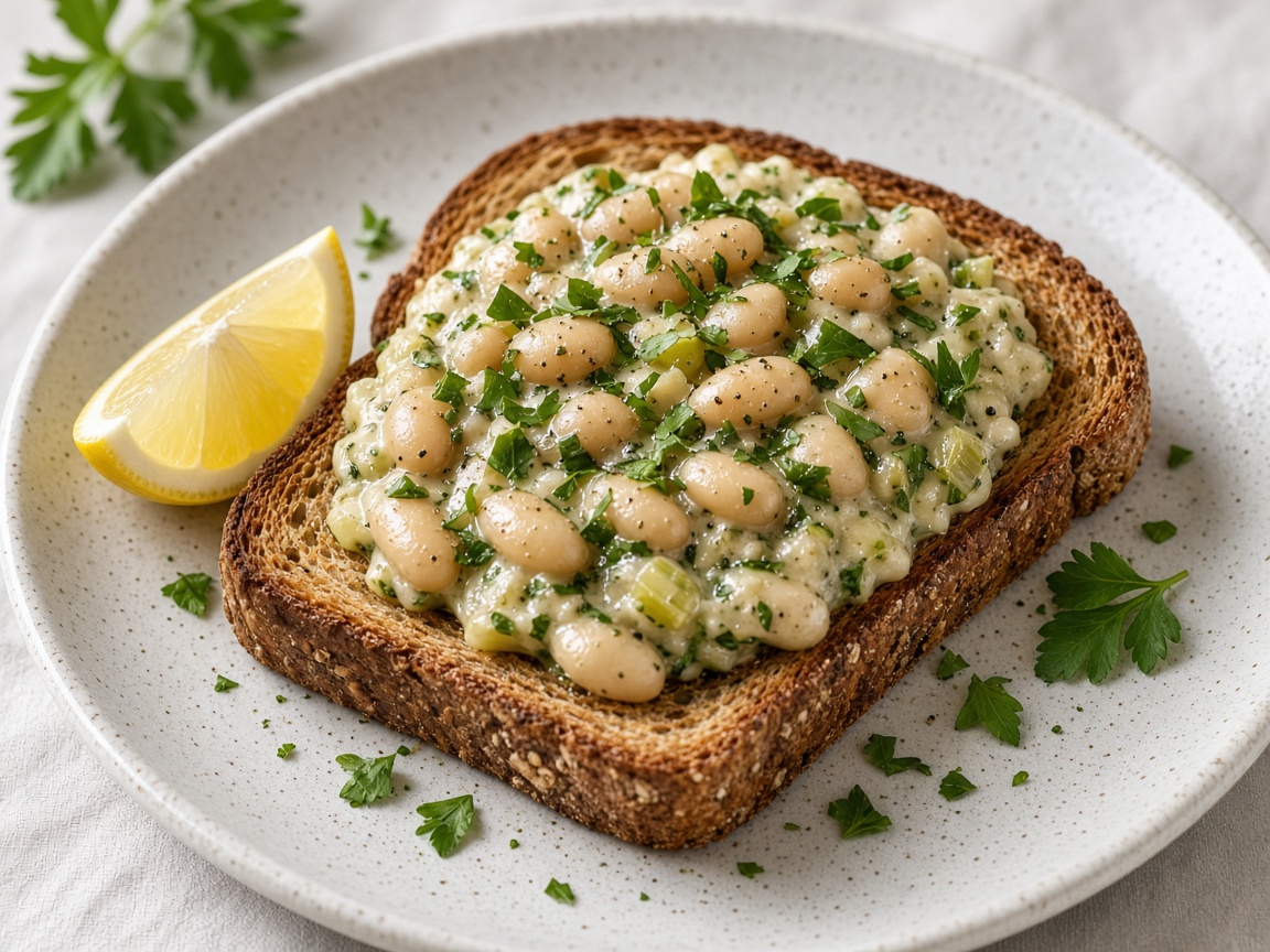 Herb white beans on toast